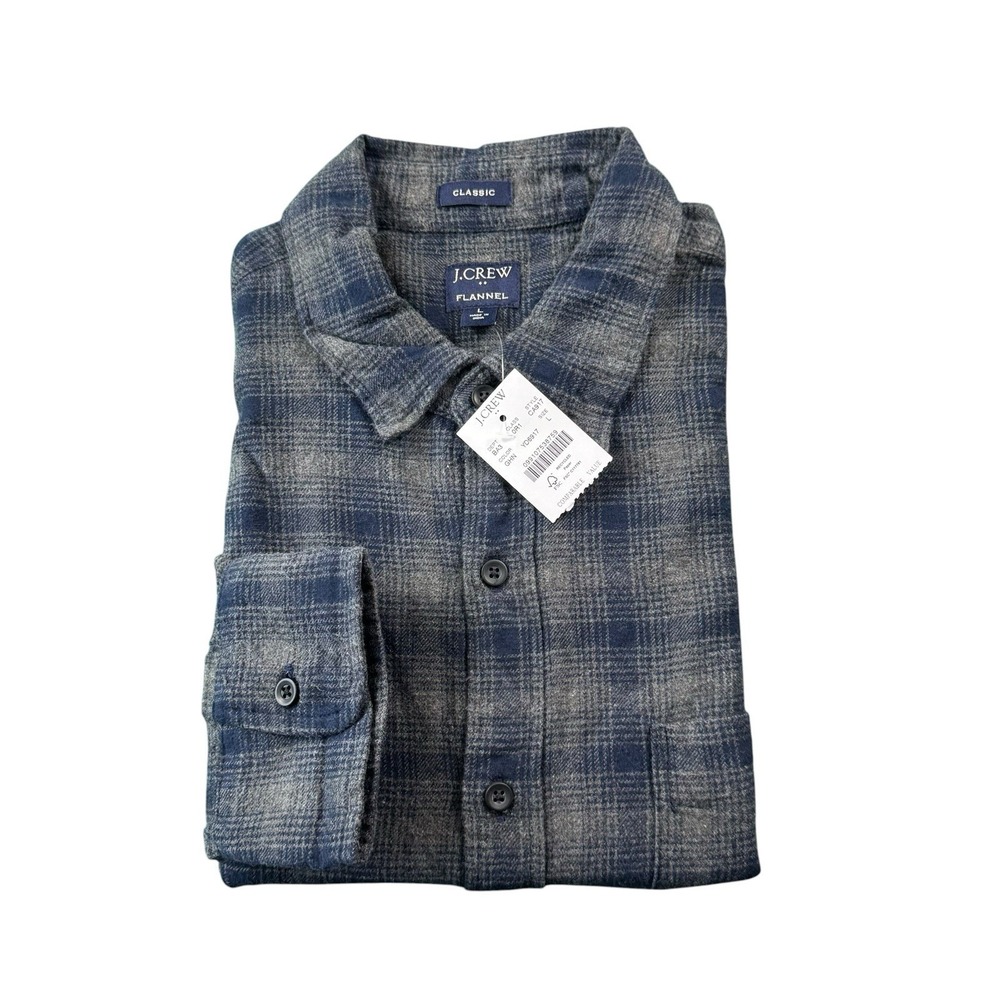 J.Crew Gray Blue Checked Men's Flannel L/S Button Front Size L NWT